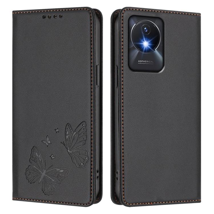 For vivo Y02a 4G / Y02 4G / Y11 / Y02t Strong Magnetic Dual Butterfly RFID Vegan Leather Phone Case