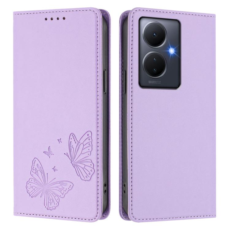 For vivo Y78+ 5G / Y78 5G Global Strong Magnetic Dual Butterfly RFID Vegan Leather Phone Case