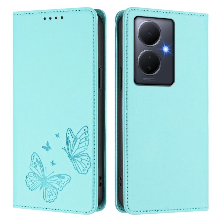 For vivo Y78+ 5G / Y78 5G Global Strong Magnetic Dual Butterfly RFID Vegan Leather Phone Case
