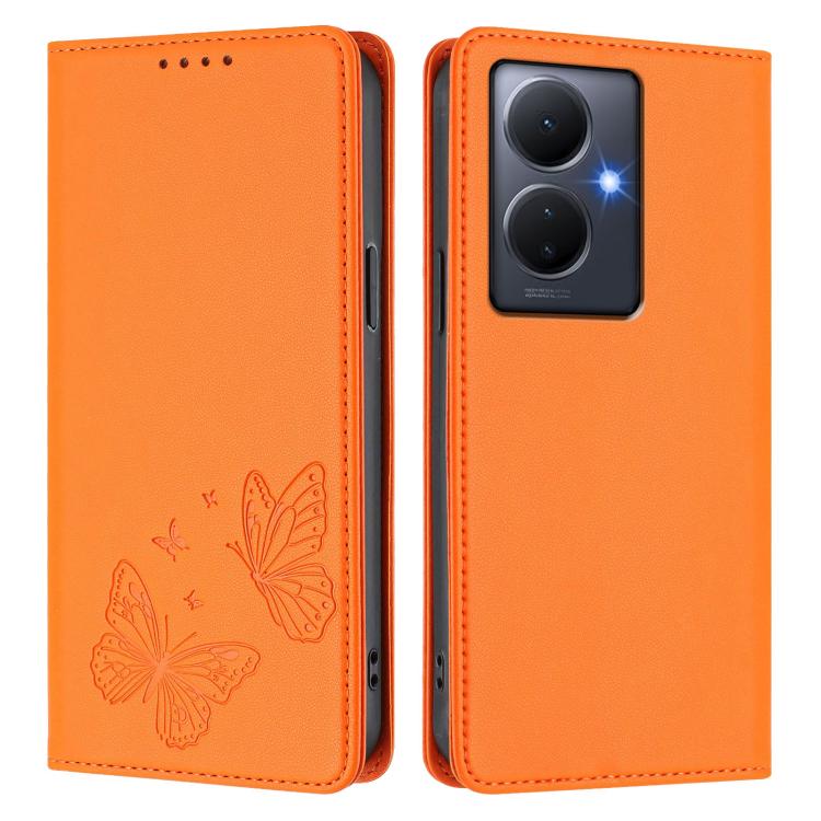 For vivo Y78+ 5G / Y78 5G Global Strong Magnetic Dual Butterfly RFID Vegan Leather Phone Case