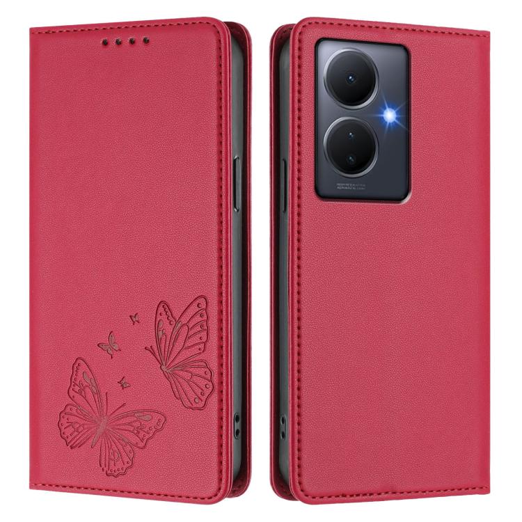 For vivo Y78+ 5G / Y78 5G Global Strong Magnetic Dual Butterfly RFID Vegan Leather Phone Case