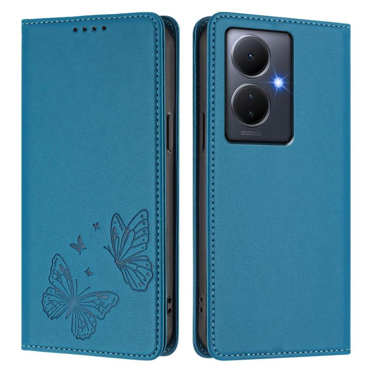 For vivo Y78+ 5G / Y78 5G Global Strong Magnetic Dual Butterfly RFID Vegan Leather Phone Case