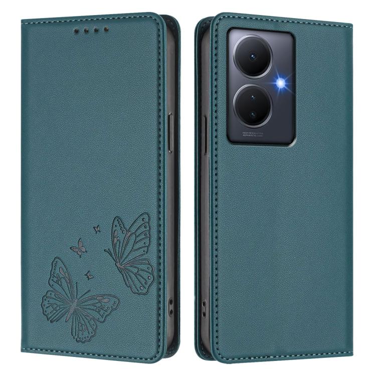 For vivo Y78+ 5G / Y78 5G Global Strong Magnetic Dual Butterfly RFID Vegan Leather Phone Case