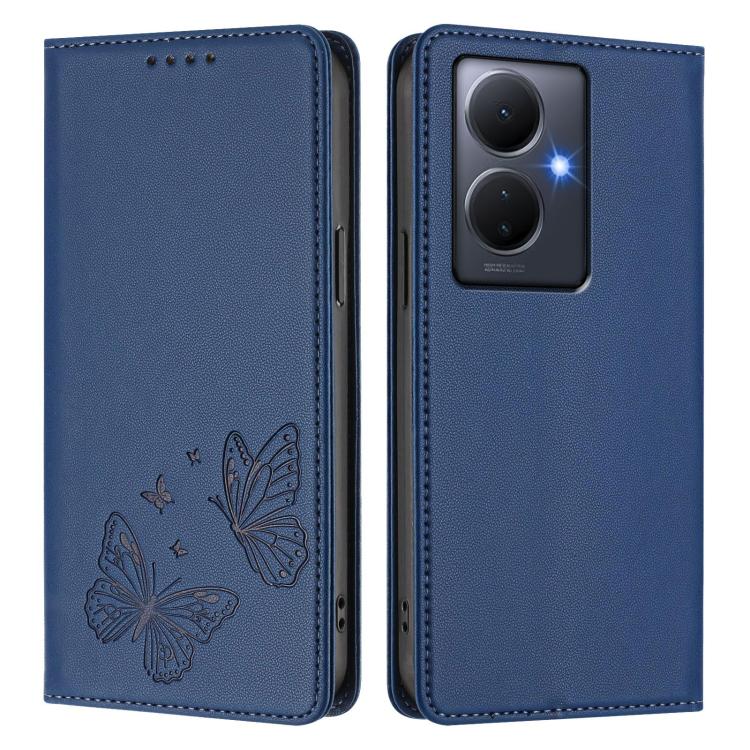 For vivo Y78+ 5G / Y78 5G Global Strong Magnetic Dual Butterfly RFID Vegan Leather Phone Case