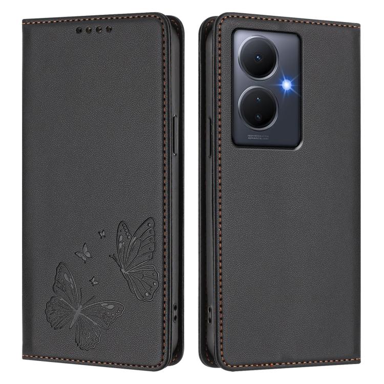 For vivo Y78+ 5G / Y78 5G Global Strong Magnetic Dual Butterfly RFID Vegan Leather Phone Case