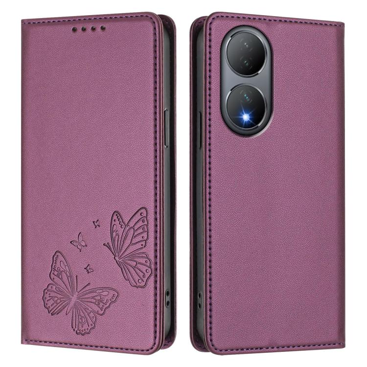 For vivo Y100 5G / Y100A 5G India Strong Magnetic Dual Butterfly RFID Vegan Leather Phone Case
