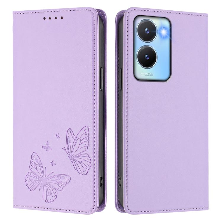 For vivo Y56 5G / Y16 4G / Y02s 4G Strong Magnetic Dual Butterfly RFID Vegan Leather Phone Case