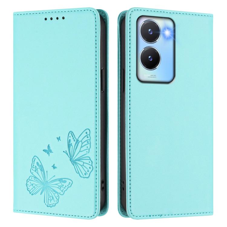For vivo Y56 5G / Y16 4G / Y02s 4G Strong Magnetic Dual Butterfly RFID Vegan Leather Phone Case
