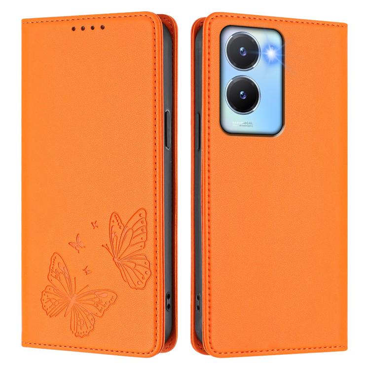 For vivo Y56 5G / Y16 4G / Y02s 4G Strong Magnetic Dual Butterfly RFID Vegan Leather Phone Case