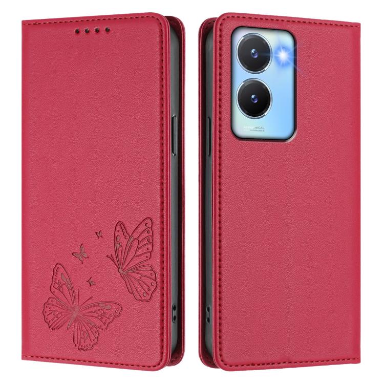 For vivo Y56 5G / Y16 4G / Y02s 4G Strong Magnetic Dual Butterfly RFID Vegan Leather Phone Case