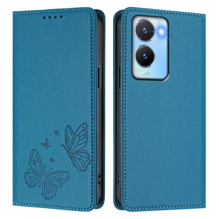 For vivo Y56 5G / Y16 4G / Y02s 4G Strong Magnetic Dual Butterfly RFID Vegan Leather Phone Case