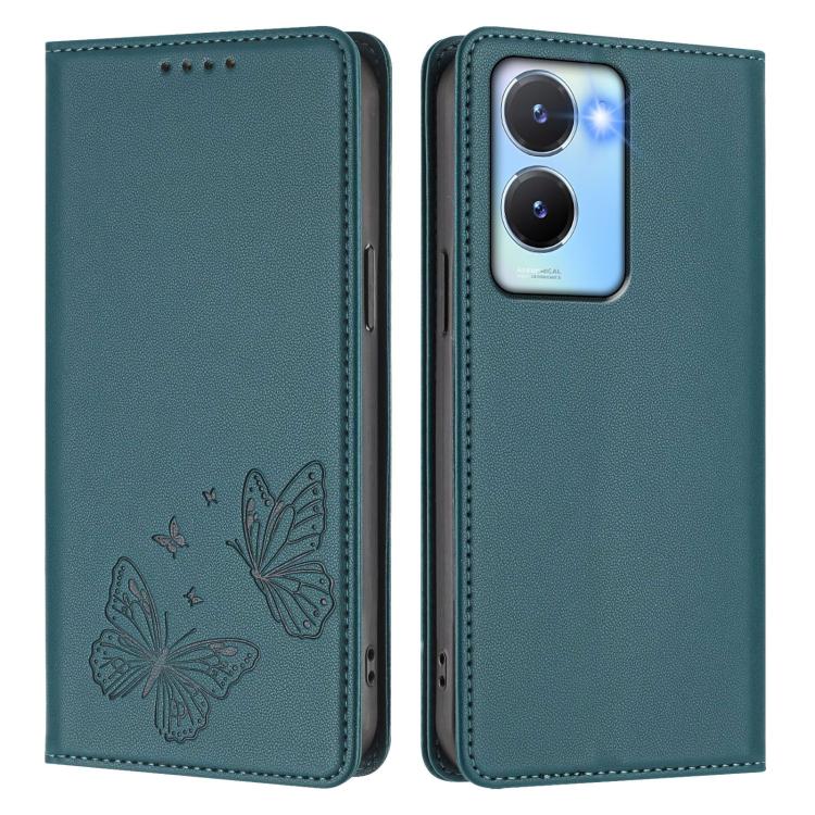 For vivo Y56 5G / Y16 4G / Y02s 4G Strong Magnetic Dual Butterfly RFID Vegan Leather Phone Case