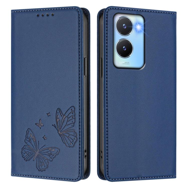 For vivo Y56 5G / Y16 4G / Y02s 4G Strong Magnetic Dual Butterfly RFID Vegan Leather Phone Case