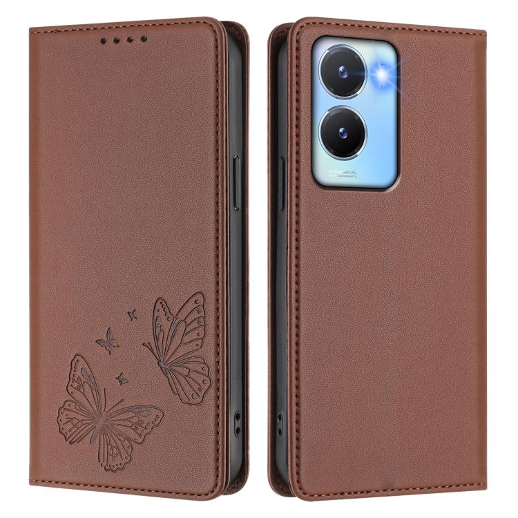 For vivo Y56 5G / Y16 4G / Y02s 4G Strong Magnetic Dual Butterfly RFID Vegan Leather Phone Case