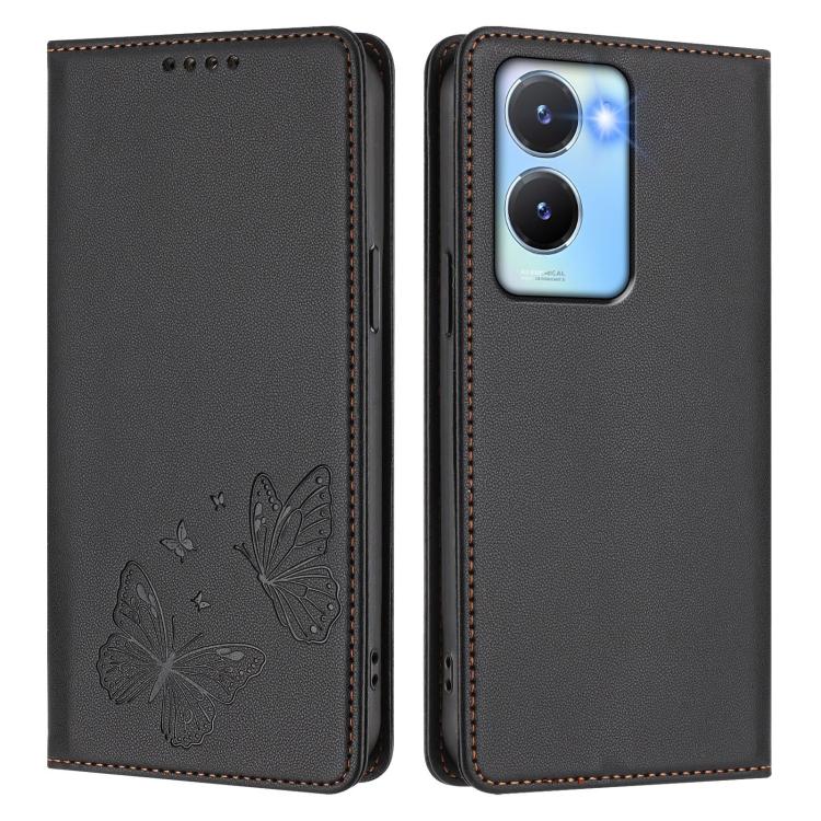 For vivo Y56 5G / Y16 4G / Y02s 4G Strong Magnetic Dual Butterfly RFID Vegan Leather Phone Case