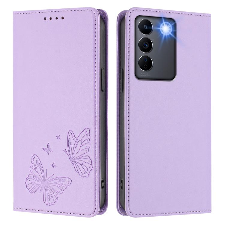 For vivo V27 / V27 Pro 5G Global Strong Magnetic Dual Butterfly RFID Vegan Leather Phone Case