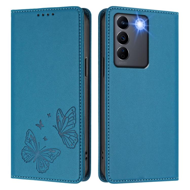For vivo V27 / V27 Pro 5G Global Strong Magnetic Dual Butterfly RFID Vegan Leather Phone Case