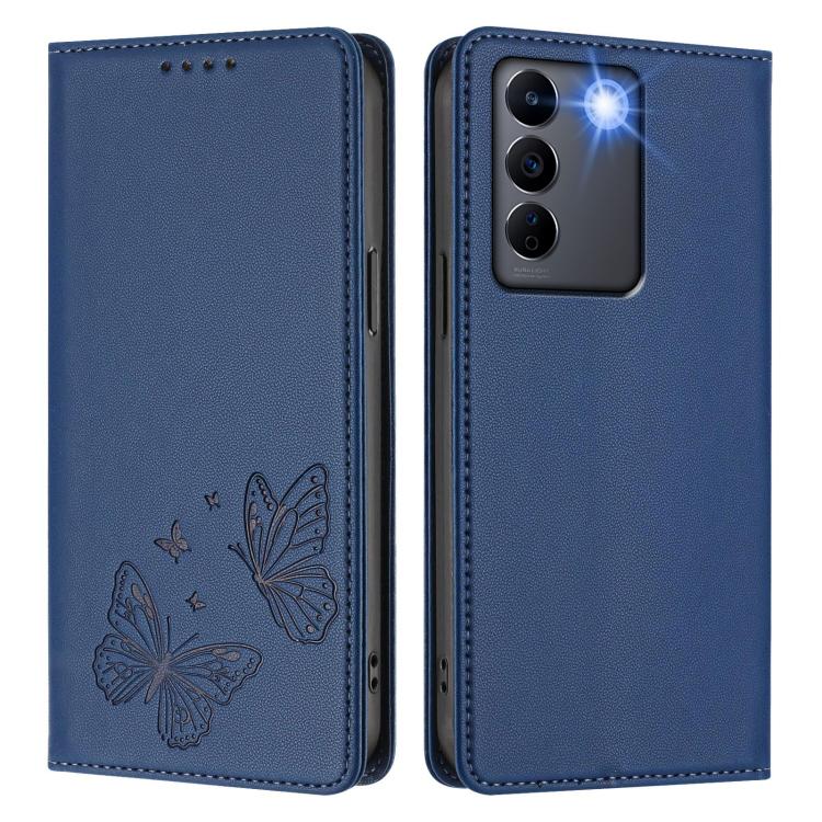 For vivo V27 / V27 Pro 5G Global Strong Magnetic Dual Butterfly RFID Vegan Leather Phone Case