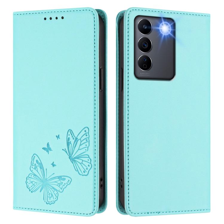 For vivo V27e 4G / T2 4G Global Strong Magnetic Dual Butterfly RFID Vegan Leather Phone Case