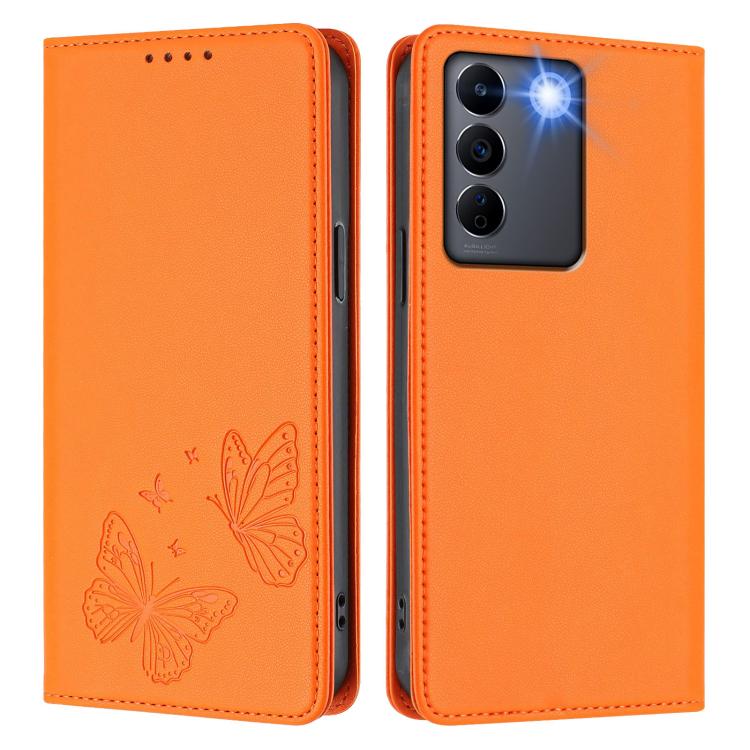 For vivo V27e 4G / T2 4G Global Strong Magnetic Dual Butterfly RFID Vegan Leather Phone Case