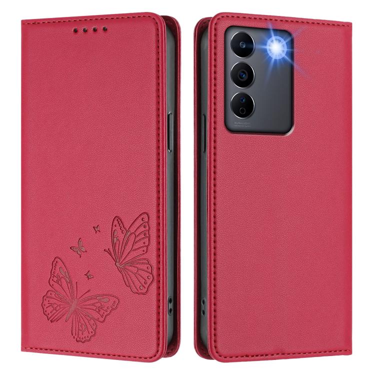 For vivo V27e 4G / T2 4G Global Strong Magnetic Dual Butterfly RFID Vegan Leather Phone Case
