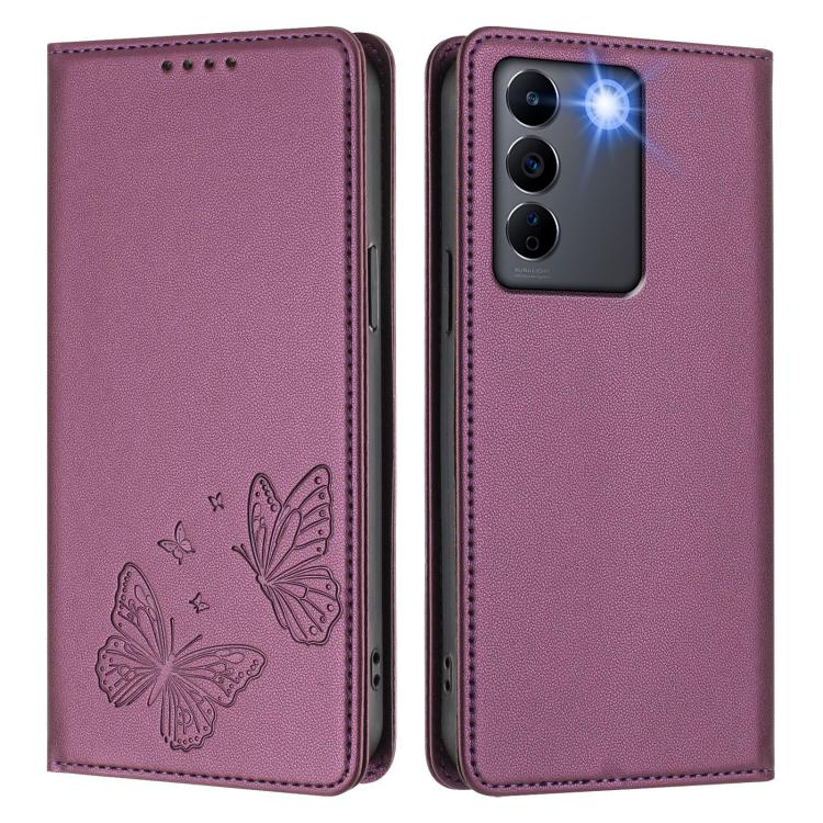 For vivo V27e 4G / T2 4G Global Strong Magnetic Dual Butterfly RFID Vegan Leather Phone Case