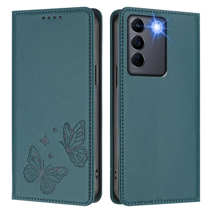 For vivo V27e 4G / T2 4G Global Strong Magnetic Dual Butterfly RFID Vegan Leather Phone Case