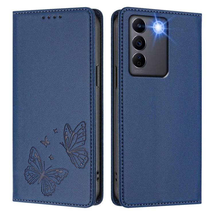 For vivo V27e 4G / T2 4G Global Strong Magnetic Dual Butterfly RFID Vegan Leather Phone Case