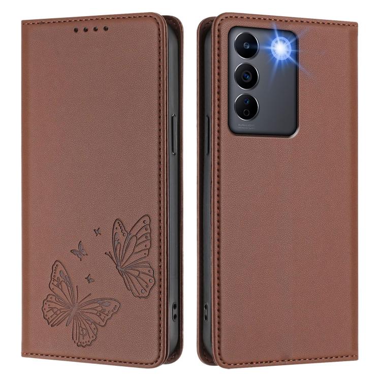 For vivo V27e 4G / T2 4G Global Strong Magnetic Dual Butterfly RFID Vegan Leather Phone Case
