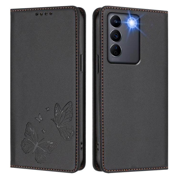 For vivo V27e 4G / T2 4G Global Strong Magnetic Dual Butterfly RFID Vegan Leather Phone Case