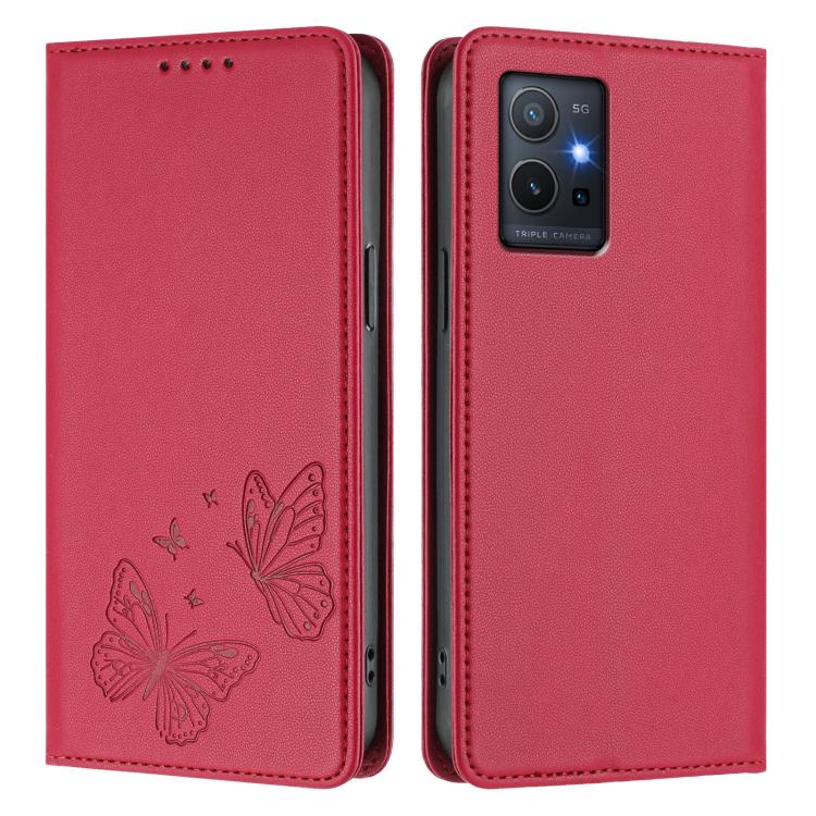 For vivo Y55s 5G / Y55 5G / Y75 5G Strong Magnetic Dual Butterfly RFID Vegan Leather Phone Case