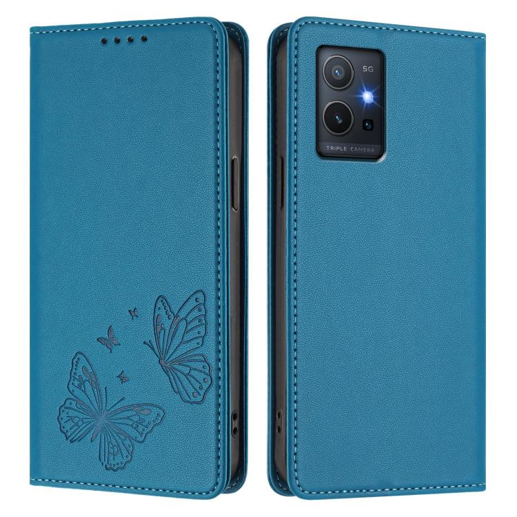 For vivo Y55s 5G / Y55 5G / Y75 5G Strong Magnetic Dual Butterfly RFID Vegan Leather Phone Case