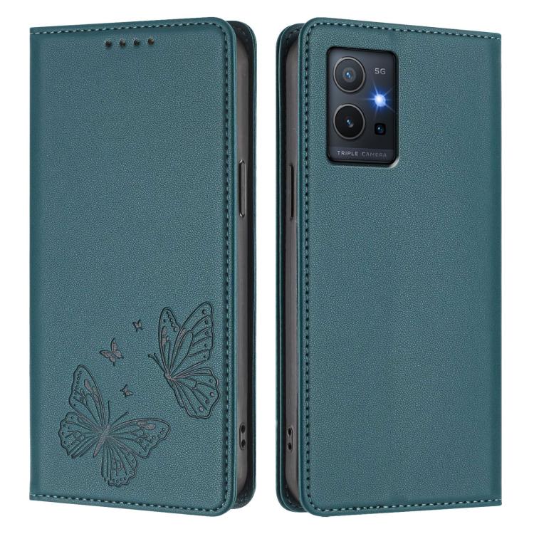 For vivo Y55s 5G / Y55 5G / Y75 5G Strong Magnetic Dual Butterfly RFID Vegan Leather Phone Case