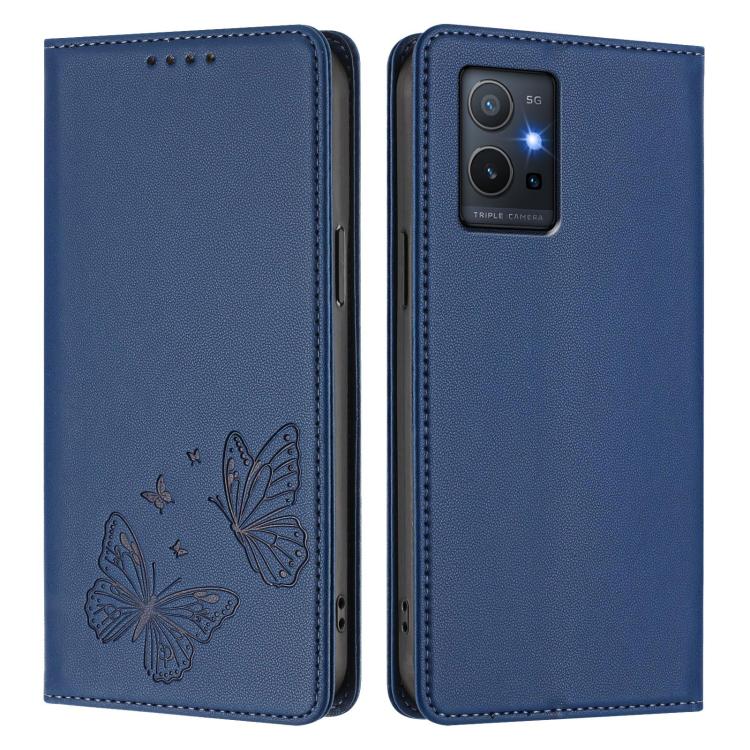 For vivo Y55s 5G / Y55 5G / Y75 5G Strong Magnetic Dual Butterfly RFID Vegan Leather Phone Case