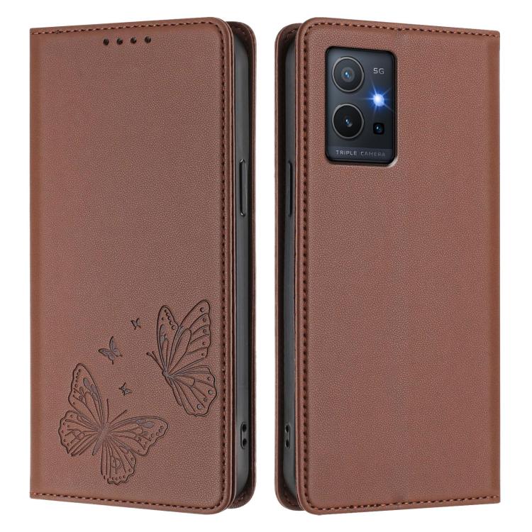 For vivo Y55s 5G / Y55 5G / Y75 5G Strong Magnetic Dual Butterfly RFID Vegan Leather Phone Case