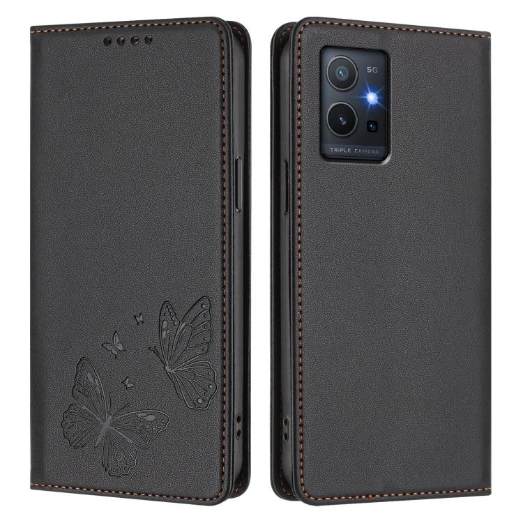 For vivo Y55s 5G / Y55 5G / Y75 5G Strong Magnetic Dual Butterfly RFID Vegan Leather Phone Case
