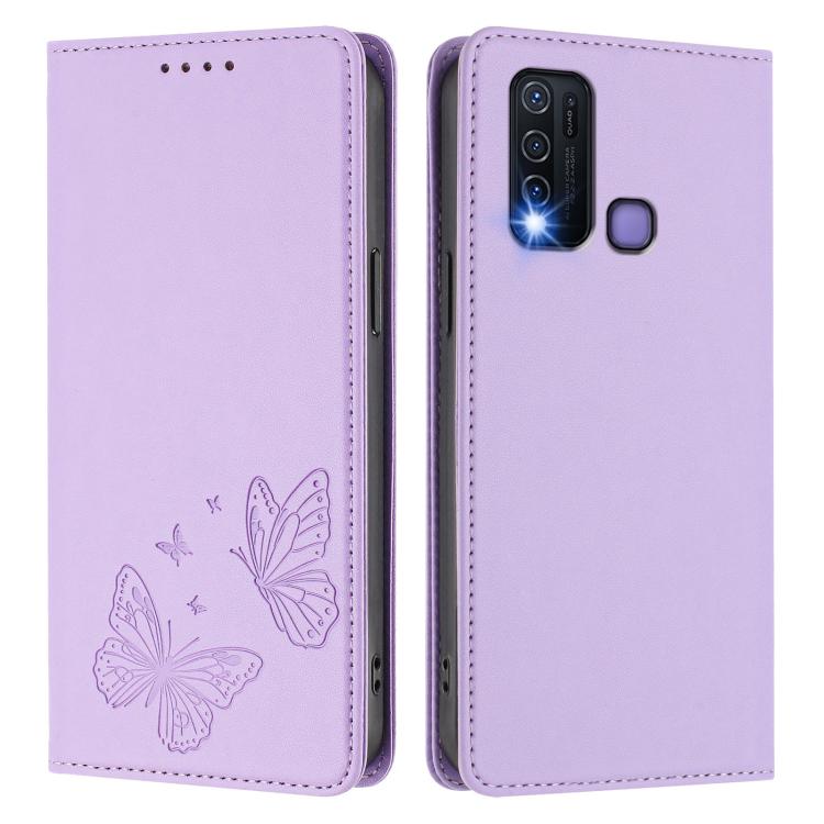 For vivo Y30 4G Global Strong Magnetic Dual Butterfly RFID Vegan Leather Phone Case