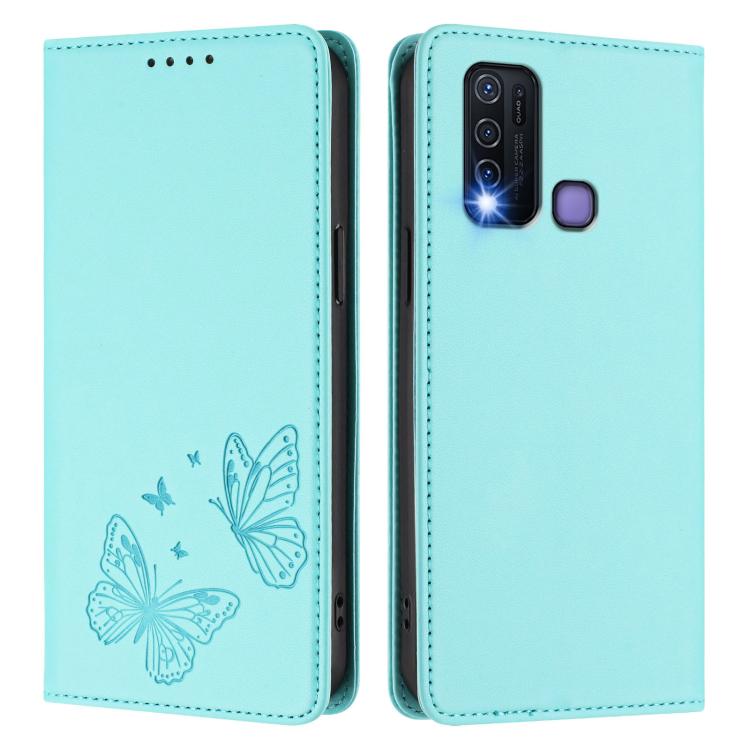 For vivo Y30 4G Global Strong Magnetic Dual Butterfly RFID Vegan Leather Phone Case