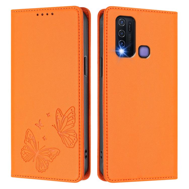For vivo Y30 4G Global Strong Magnetic Dual Butterfly RFID Vegan Leather Phone Case