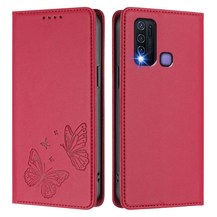 For vivo Y30 4G Global Strong Magnetic Dual Butterfly RFID Vegan Leather Phone Case