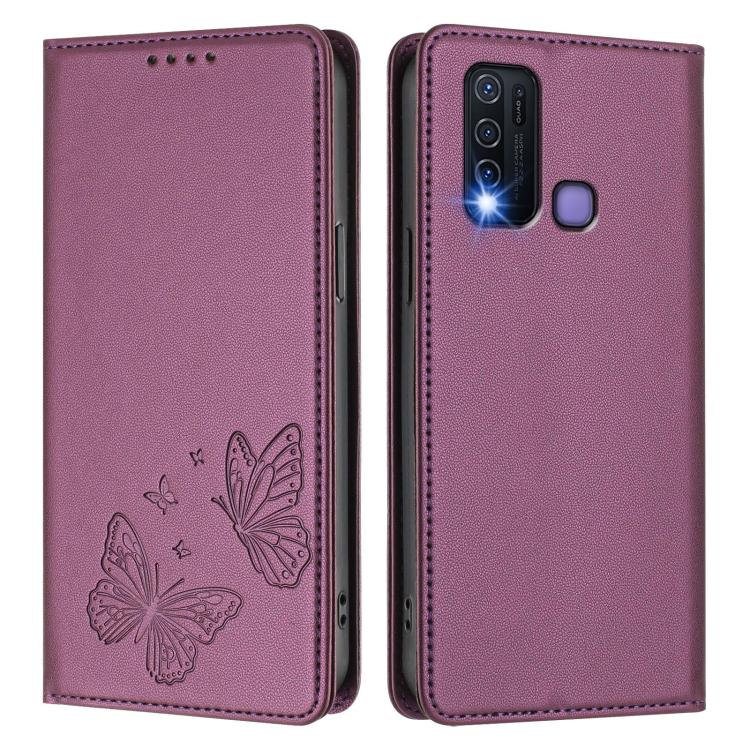 For vivo Y30 4G Global Strong Magnetic Dual Butterfly RFID Vegan Leather Phone Case