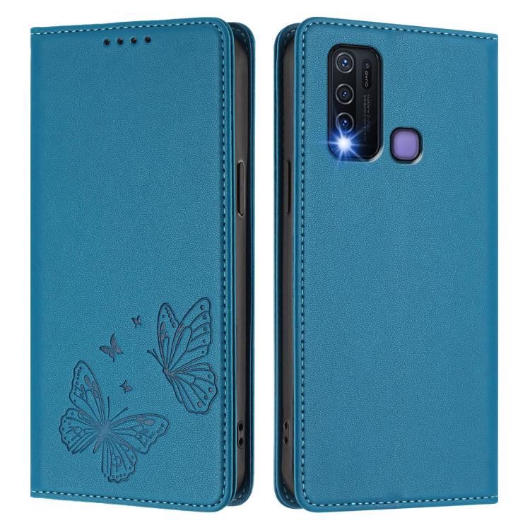 For vivo Y30 4G Global Strong Magnetic Dual Butterfly RFID Vegan Leather Phone Case