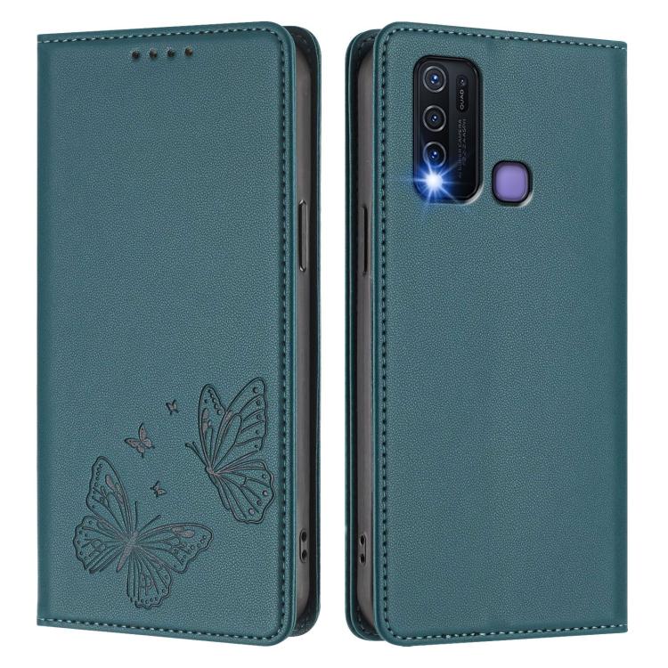 For vivo Y30 4G Global Strong Magnetic Dual Butterfly RFID Vegan Leather Phone Case