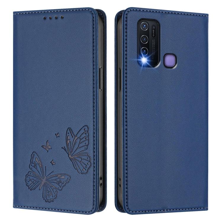 For vivo Y30 4G Global Strong Magnetic Dual Butterfly RFID Vegan Leather Phone Case