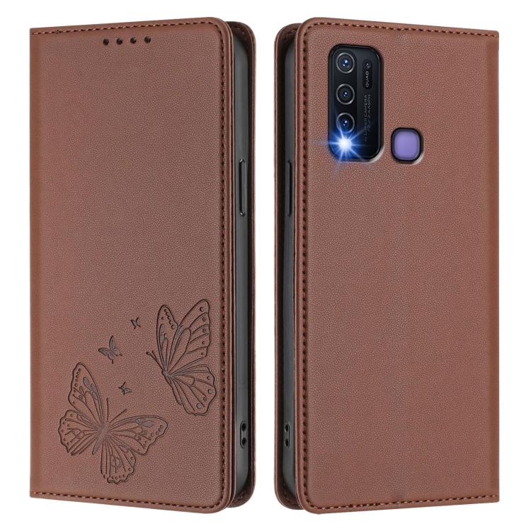 For vivo Y30 4G Global Strong Magnetic Dual Butterfly RFID Vegan Leather Phone Case
