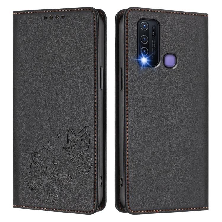 For vivo Y30 4G Global Strong Magnetic Dual Butterfly RFID Vegan Leather Phone Case