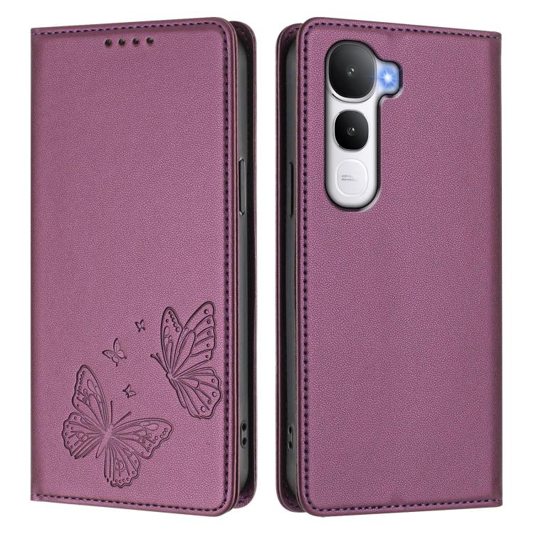 For vivo Y400 5G / 4G Strong Magnetic Dual Butterfly RFID Vegan Leather Phone Case
