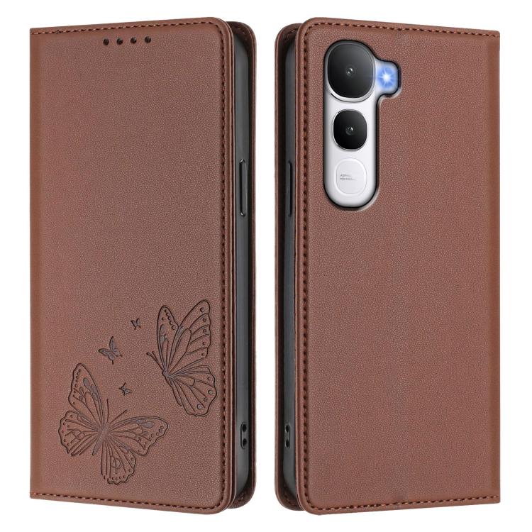 For vivo Y400 5G / 4G Strong Magnetic Dual Butterfly RFID Vegan Leather Phone Case