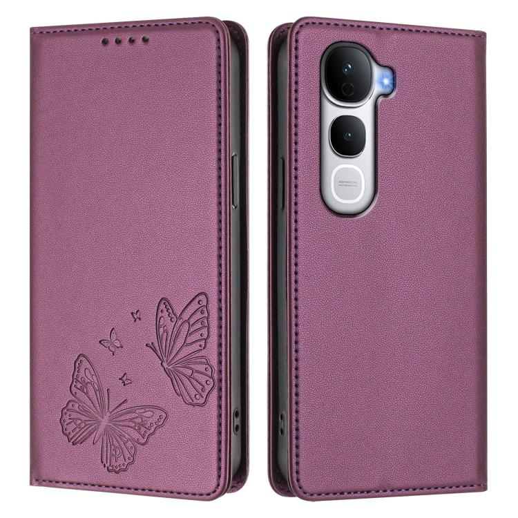 For vivo Y400 Pro 5G Strong Magnetic Dual Butterfly RFID Vegan Leather Phone Case