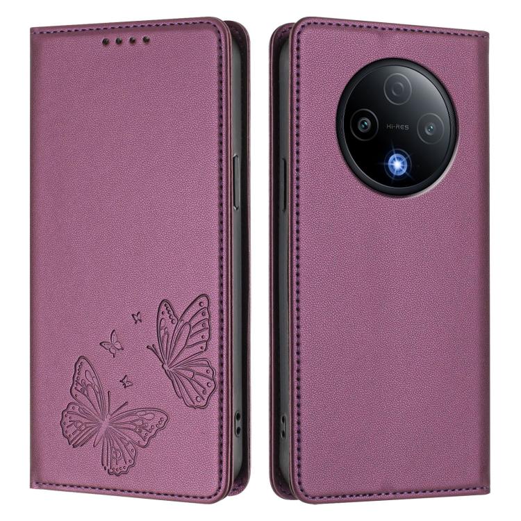 For vivo Y500 5G Strong Magnetic Dual Butterfly RFID Vegan Leather Phone Case